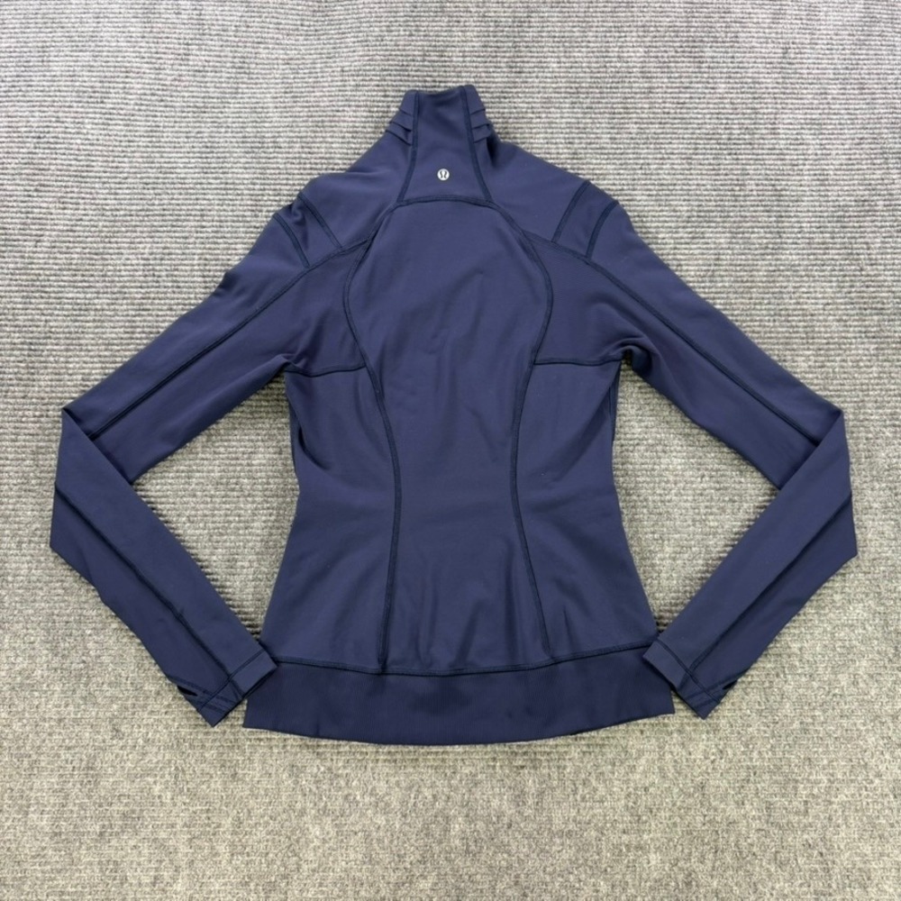 Lululemon Asymmetric Full Zip Jacket Navy Funnel Neck Thumbholes Womens 4 READ - Picture 2 of 11